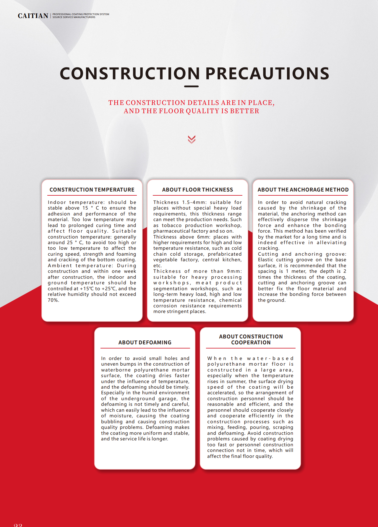 Waterborne polyurethane mortar floor construction precautions